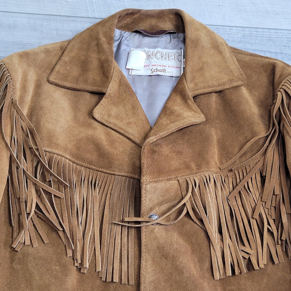 🤠Vintage 70's Schott NYC Rancher Suede Fringe Western Jacket Mens 42 Made USA - Picture 5 of 15